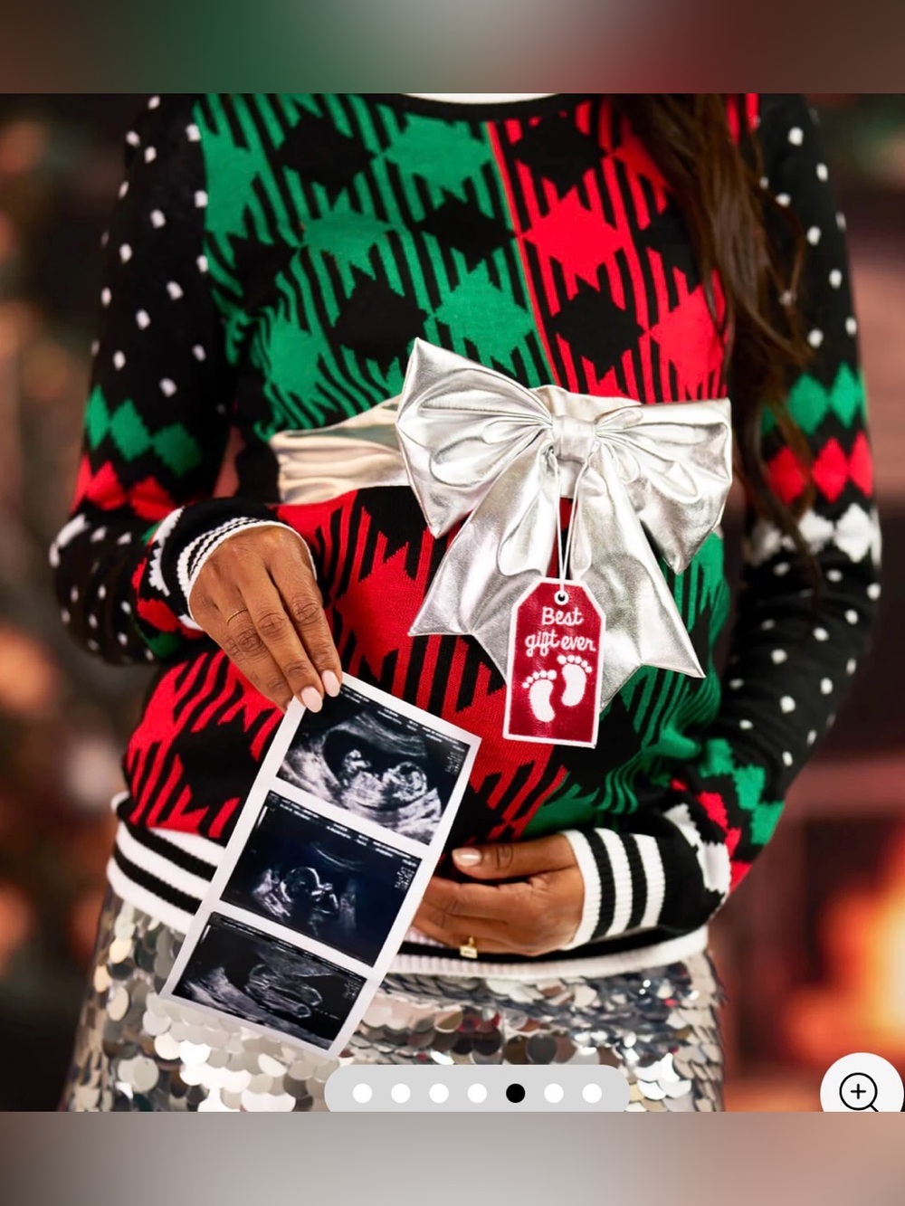 TIPSY ELVES WOMEN'S BEST GIFT EVER MATERNITY BOW CHRISTMAS SWEATER - Picture 5 of 6